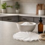 DIY trash can deodorizer supplies with baking soda and coffee filters