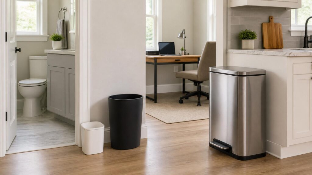 Different trash can sizes for bathroom kitchen and office