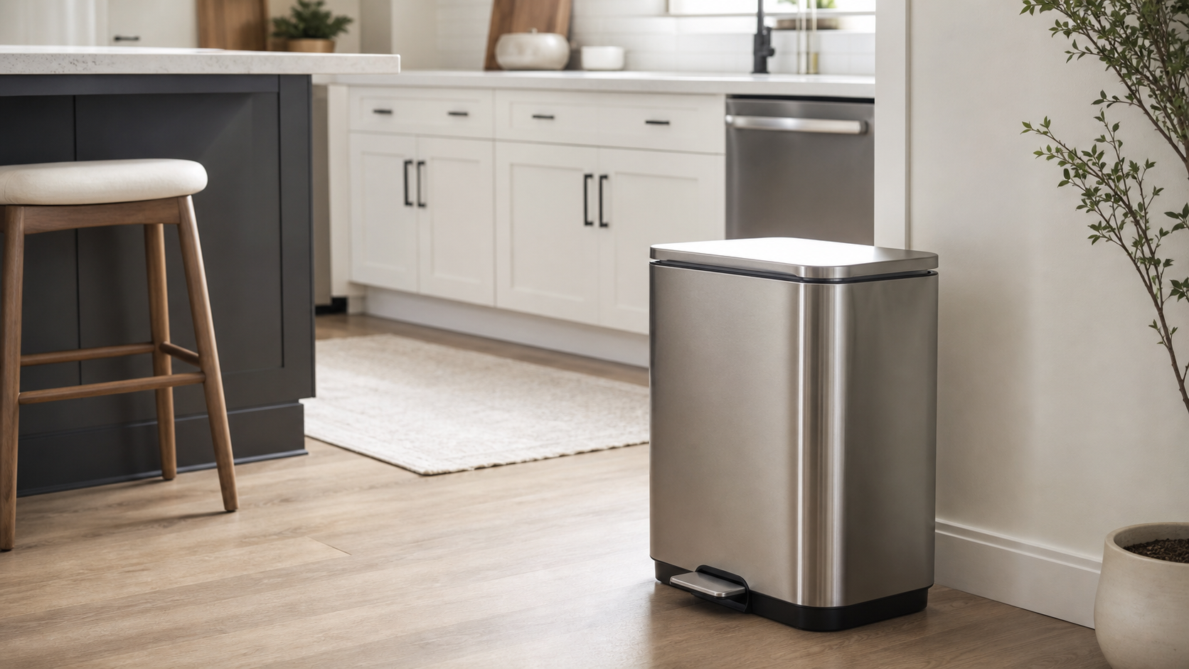 Clean kitchen trash can setup for odor-control comparison